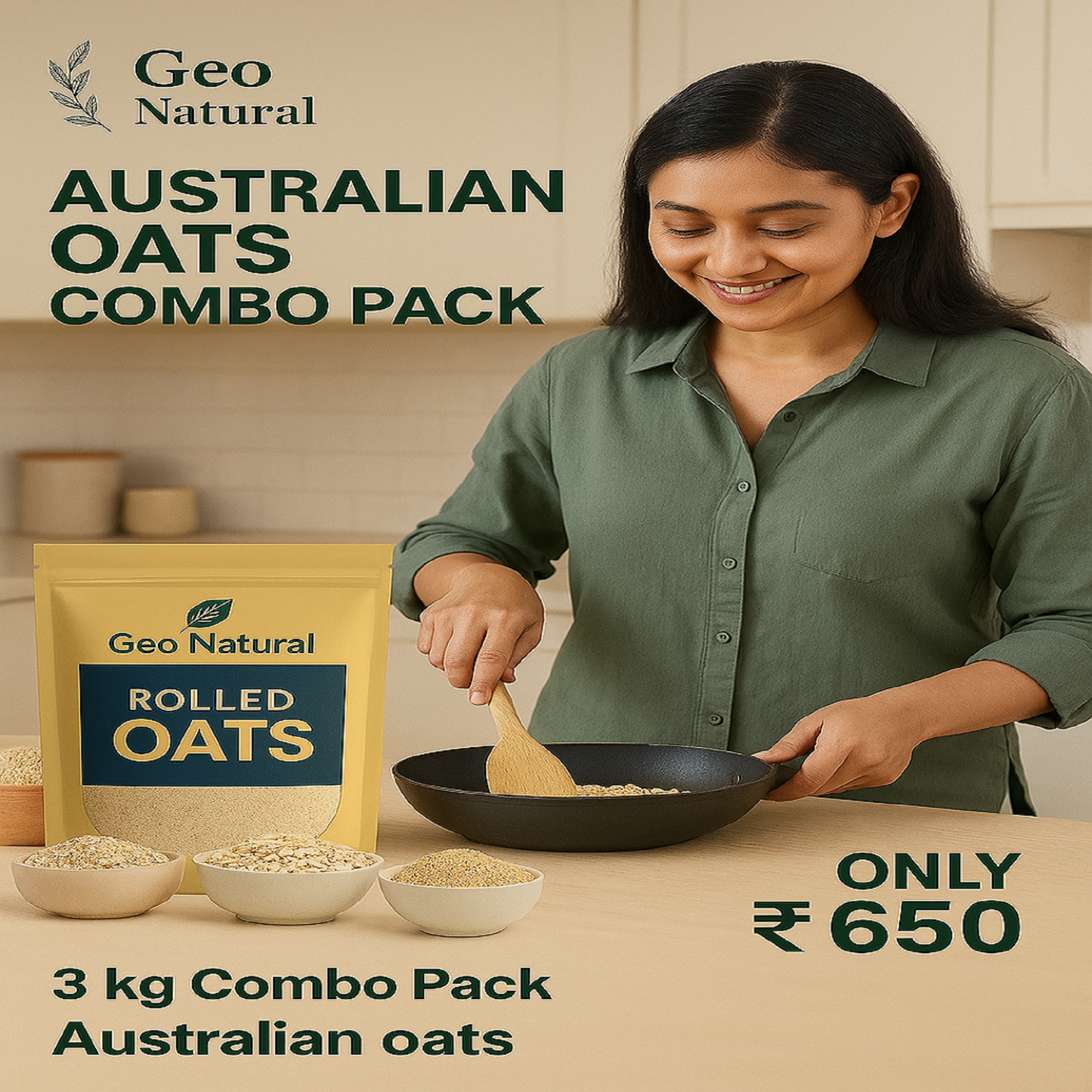 Geo Natural Premium Rolled Oats 100% Wholegrain, Natural &amp; Healthy